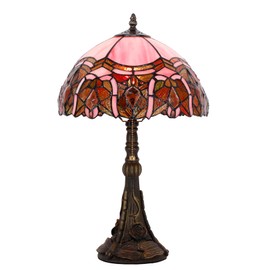 ANYONGLU Tiffany Lamp Stained Glass Table Lamp 12X12X19 Inch Resin Base for Desk Bedroom Living Room Reading Light (Pink Bent)