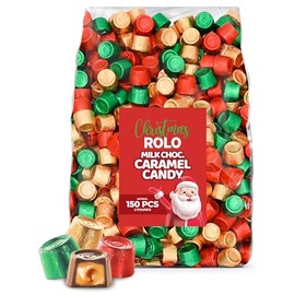ROLO Christmas Milk Chocolate Caramel Candy, Rich, Creamy Milk Chocolate with Smooth Caramel, Red Green Gold Wrapped, Bulk Pack 2 lb (Approx. 150 Pieces) | Festive Stocking Stuffers, Party Favors, Baking & Decorating Treats