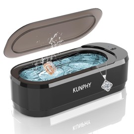 KUNPHY Jewelry Cleaner, 46KHZ, 12OZ Capacity, Ultrasonic Jewelry Cleaner with 50ml Solution, One-Touch Operation, Professional Ultrasonic Cleaner Idea for Silver, Gold Jewelry, Glasses, Rings, Diamond