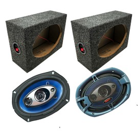 Gravity 6x9 inch 4-Way 380 Watts Coaxial Car Speakers CEA Rated w/Angled Style 6 x 9 Inch Car Audio Enclosures MDF Sturdy Constructed Speaker Boxes