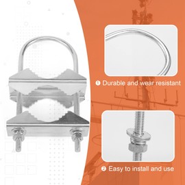 AWAOVV 2 Sets Heavy Duty Double Antenna Mast Clamp V-Jaw Bracket U Bolts, WiFi & TV Antenna Pipe Mounting Hardware, U Clamp Bolt Pole Mounting Bracket for Antenna