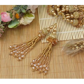 Feathers Creation Ltd Sew on Tassels garland for Curtain Edge Blouse Latkan Wedding Dress Tassel Sold per Pair 5 inch Inch Long (Golden)