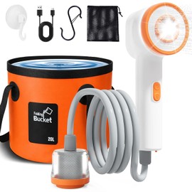 Portable Camping Shower, Shower Head with LED Light, Camping Shower Pump with Carbon Purification, Foldable Bucket, Summer Beach, Outdoor Camp Showering for Hiking, Pet Bath, RV Car Wash, Water Plant