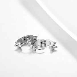 JZZJ Punk Creole Earrings Stainless Steel Spike Studs Hip-Hop Hoop Folding Hoop Gothic Punk Jewellery Gold/Silver/Black (Silver)