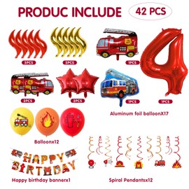 Fire Brigade Decoration Children's Birthday, Fire Brigade Birthday Decoration, 4 Years, Fire Brigade Birthday Decoration, Boy Children's Birthday Decoration Fireman