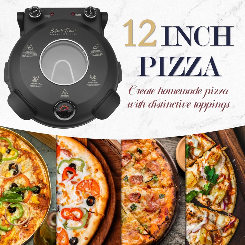 Baker’s Friend Electric Pizza Oven Indoor Countertop, 12 Inch Pizza