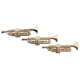 3-Piece Brass Trumpet Musician Lapel or Hat Pin & Tie Tack Set with Clutch Back by Novel Merk
