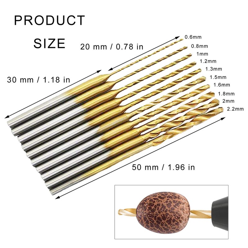Micro Twist Drill Bit Set - 10Pcs 0.6mm-2.2mm Tiny Drill