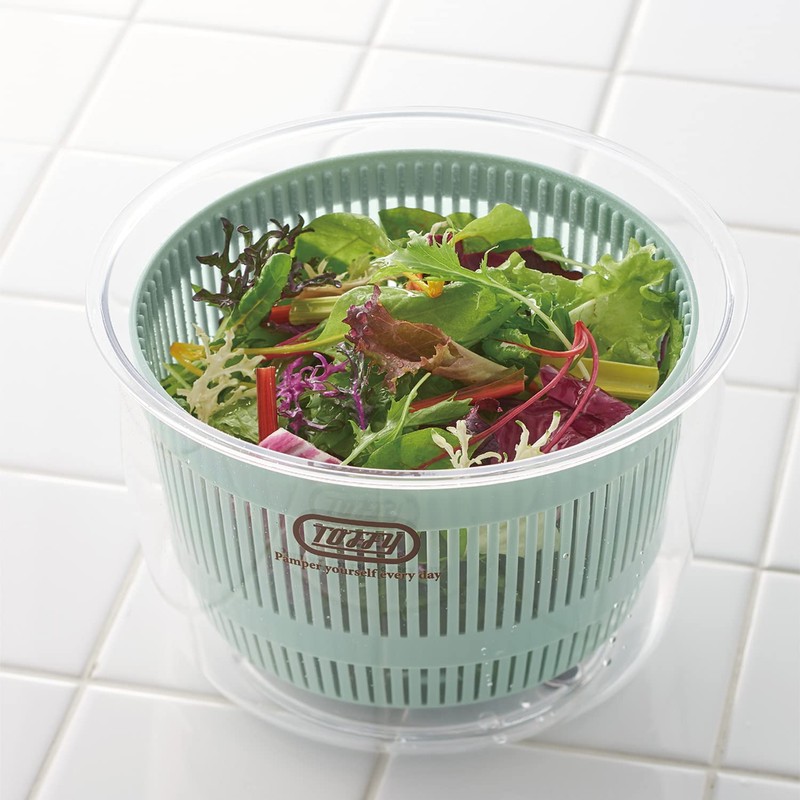 Toffy K-HC8-PA Salad Spinner, Pale Aqua, Drainage Hole, Easy Care,
