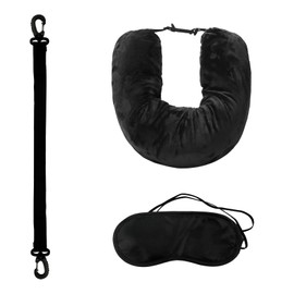 Fillable Neck Pillow Set, Convertible Expandable U-Shaped Neck Pillow Cover, Tubular Travel Pillow with Black Eye Mask, Stuffable Travel Pillow Plush for Train Air Travel
