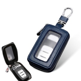 MOXRUQ Car Key Fob Case, Universal Leather Car Key Fob Protective Cover, 2.2" x 3.5" Remote Key Fob Case Holder with Metal Hook (Royal Blue)
