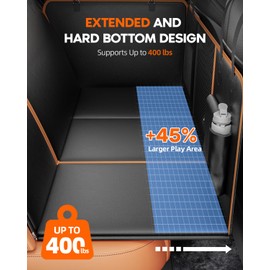 6-in-1 Leather Dog BackSeat Extender, Hard Bottom 40/60 Split Waterproof Car Back/Front Seat Cover, Rear Hammock Carseat Protector, Large Size Pet Mat for SUV/Truck/Cargo, Vehicle Bed Travel Accessory