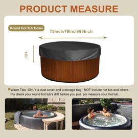 Round Hot Tub Cover Spa Cover Waterproof Outdoor 420D Swimming Pool Cover Round Hot Tub Protector Replacement for Bathtub Spa Cover Black (Black, 75''Dx12''H)