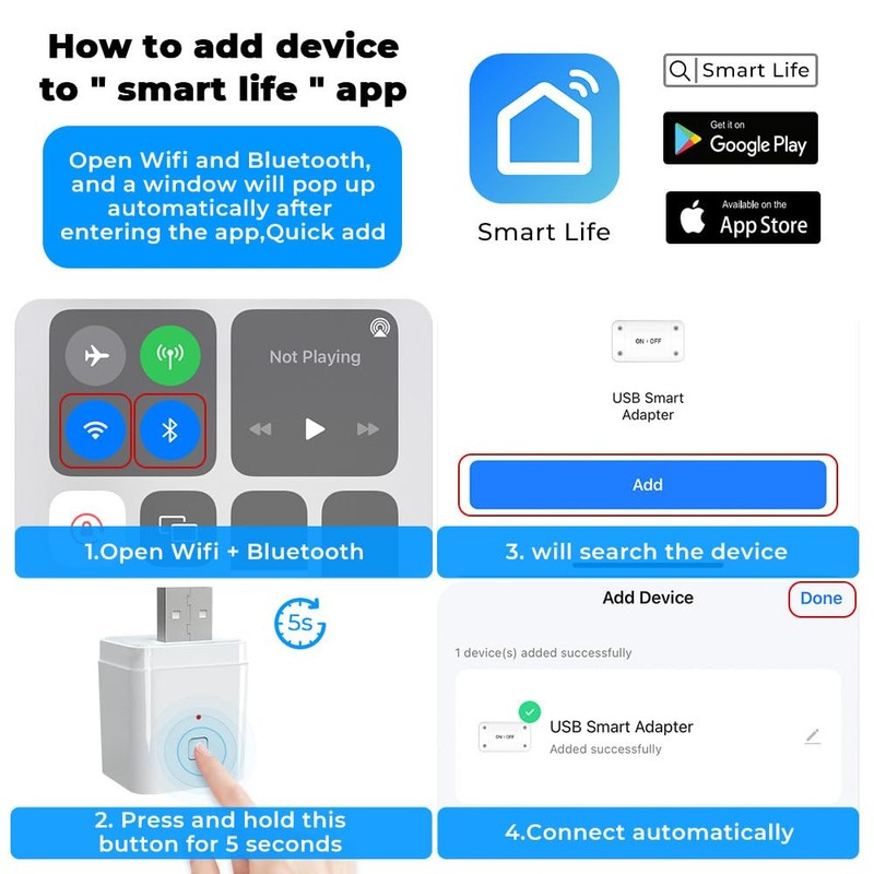 UanTii Smart Adapter Tuya WiFi USB Adapter Timing Schedule Adapter