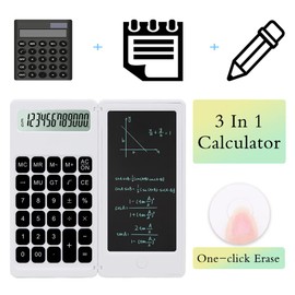Desk Calculator, Desktop Small Calculator with Writing Notepad, Basic 4-Function Math Large Button Calculator, School Supplies for Kids, Middle/High School Students (White)