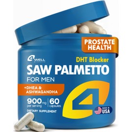 Improved Complex Saw Palmetto for Men & Prostate Health Supplements for Men - Advanced Formula Saw Palmetto Extract w/ DHEA & Ashwagandha 900mg - DHT Blocker for Hair Support - Prostate Supplements