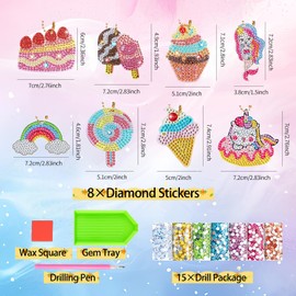GOTFUN 8 Pieces Diamond Painting Keyrings, 5D DIY Diamond Painting Ice Key Chain Children, Diamond Painting Pendants, Gifts for Girls Aged 6-12 Years