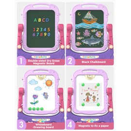 YOHOOLYO Kids Easel Standing Art Easel for Kids, Double Sided Children Pink Purple Easel Magnetic Chalkboard Whiteboard Dry Eraser Board Great Gift for Girls