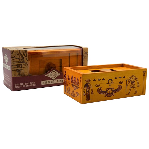 Project Genius True Genius - Pharoah's Tomb Puzzle Box- Gift Box Puzzle, Brain Teaser Box That Holds Gift Cards, Money, Artfully Crafted Wooden Puzzle, Secret Box, Gift Box, Puzzle Box