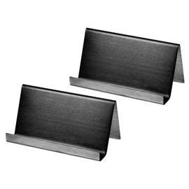 PATIKIL Business Card Holder, 2 Pack Brushed 304 Stainless Steel Desktop Name Cards Display Stand for Office Desk, Black