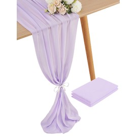 Chiffon Lavender Table Runner 2 Pieces Light Purple Table Decorations for Romantic Party Bridal Shower Table Overlay