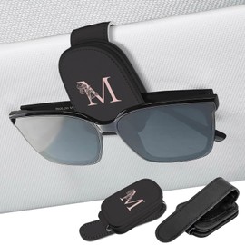 UntilPlan Letter Sunglass Holders for Car Visor, Universal Magnetic Leather Sunglasses Clip for Different Size Eyeglasses, Car Visor Accessories (M)
