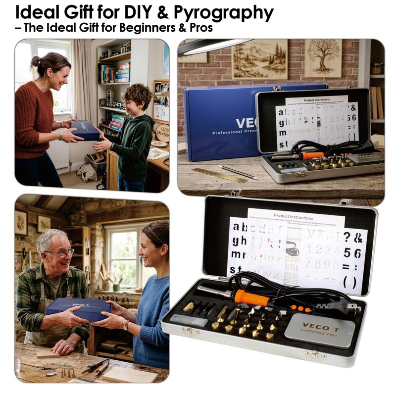 VECO-T Upgrade 40Pcs Wood Burning Kit, Craft Pyrography Tools for
