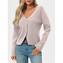 Saodimallsu Womens V Neck Cardigans Long Sleeve Button Down Cropped Knit Trendy Front Slit Dressy Casual Fall Sweater Blazers Khaki