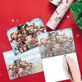 Tree-Free Greetings - Season's Greeting Cards - Artful Designs - 10 Cards + Matching Envelopes - Made in USA - 100% Recycled Paper - 5 x 7 - Farmtastic Holiday (HB93242)