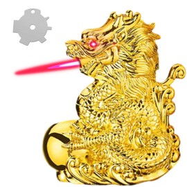 Torch Lighter, Creative Desktop Retro Dragon-Shaped Butane Lighter, Cool Adjustable Jet Red Flame Vintage Lighter, Refillable Butane Lighter for Tabletop Ornament Men Boyfriends Indoor (Gold)