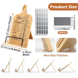 Bamboo Cookbook Stand for Kitchen Counter, Adjustable Cookbook Holder Recipe Book Holder with Measurement Conversion Chart, Cook Book Stand Essential Accessories for Holding Cookbooks