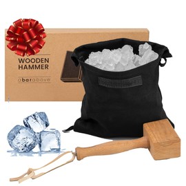 A Bar Above Wooden Ice Mallet and Lewis Bag, Includes Extra Large Manual Ice Crusher, Premium Canvas Lewis, Professional Grade Hammer, and Bag, for Bartender Kit, for Cocktails, 2 Pcs