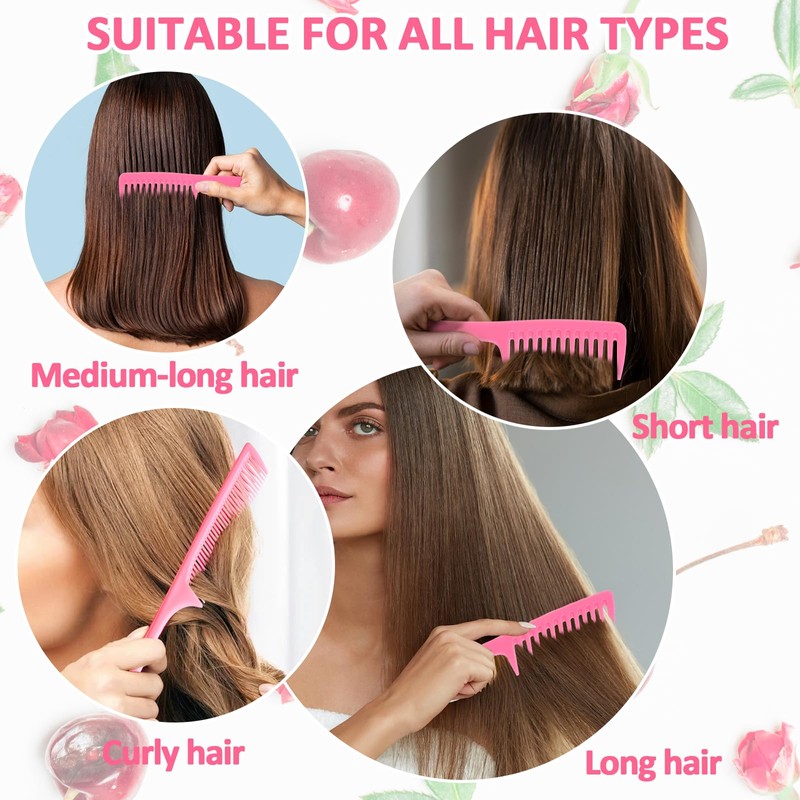 3PCS Pink Hair Combs Set, Wide Tooth Detangling Comb, Wide