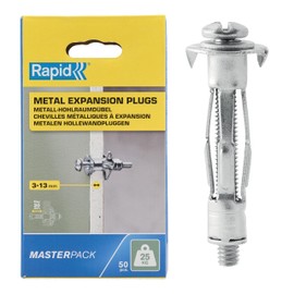 Rapid Cavity Dowels Metal with M4 Screw for Single Layer Plasterboard and Plasterboard (3-13 mm), Load Capacity 25 kg, Pack of 50