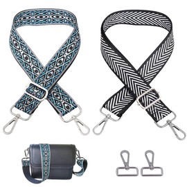 Boho Shoulder Strap, Pack of 2 Adjustable Shoulder Straps with 2 Carabiner Bag Strap with Knitting Pattern, Colourful Bag Strap, Women's Shoulder Strap for Bags, Wide Shoulder Strap, 80-140 cm