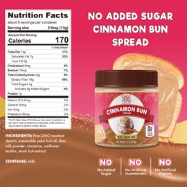 ChocZero Cinnamon Bun Spread, No Added Sugar, High Fiber, Low Carb Keto Breakfast & Dessert Spread, 12 oz Jar
