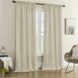 Natural Linen Sheer Living Room Curtains 120 inch Long, Rod Pocket & Back Tab Semi Sheer Window Treatment Privacy with Light Filtering Drapes for Bedroom, W50 x L120, 2 Panels,Sandshell