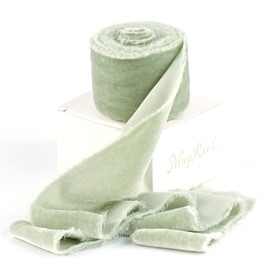 MAYREEL 2 Inch Sage Green Velvet Ribbon Hand Torn Olive Green Silk Frayed Edge for Bridal Bouquets Invitations Wedding Vow Books Gift Baskets Hair Bows 3 Yards