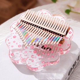 Kalimba Thumb Piano 21 Keys-Flower Crystal Acrylic Finger Piano-Portable Mbira Musical Instruments Equipped with a Luminous Base Birthday Christmas and Valentine Gift.