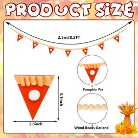 JarThenaAMCS Fall Felt Pumpkin Pie Wood Bead Garland Pre-Assembled Cute Pumpkin Pie Hanging Banner for Autumn Thanksgiving Party Supplies Home Wall Decor