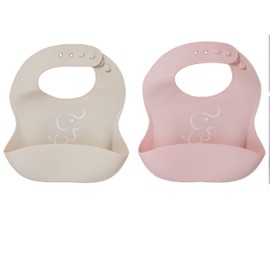 PAPU BABY Baberos de Silicón Suave. Pack de 2 Impermeables para Bebé, baby bibs. (Rosa/Beige)