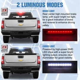 JONGCOVER Chevy Third 3rd Brake Light for 2007-2013 Chevy Silverado GMC Sierra 1500 2500 3500 HD Classic，LED Rear Cargo Lamp High Mount Stop light，Smoke Lens