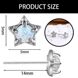 Silver Stud Earrings for Women Girls, 925 Sterling Silver Hypoallergenic Simulated Opal Studs, Fine White Opal Stud Earrings Gifts for Women