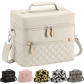 Tenot Insulated Lunch Box for Women Reusable, Leak Proof Cooler Lunch Bag Women for Work Stylish Quilted Lunch Tote Bag for Adult Picnic Travel Hiking Beige