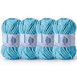 Chunky Chenille Yarn for Crocheting，Baby Yarn for Crocheting Soft Blankets，Bulky Yarns for Crochet Amigurumi，4×100g (4×74.3yds) Fluffy Velvet Yarns for Hand Knitting (4 Blue)