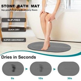 Elfcool Stone Bath Mat Diatomaceous Earth Shower Mat Non Slip Quick Dry Bath Stone Mat Super Absorbent Bathroom Floor Mat for Bathroom Kitchen Counter (Dark Grey)