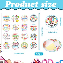 HOWAF 218pcs Happy First Day of School Stickers, First Day of School Decals Round Stickers for Welcome Back Supplies, Welcome Back Self Adhesive Label Sticker, Learning Themed Gift Tags Round