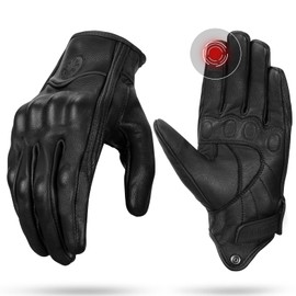 KEMIMOTO Leather Motorcycle Gloves, Leather Gloves with Ankle Protector, Touch Screen, Breathable Racing Gloves for Men and Women, Full Finger for Motorcycling, Cycling