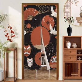 XMJJKUF Long Japanese Noren Doorway Curtain Traditional Carens Mask Printing Japanese Doorway Curatin Noren Feng Shui Window Treatment Door Tapestry Panel Room Privacy Divider Home Decor,33.5"x 70.9"
