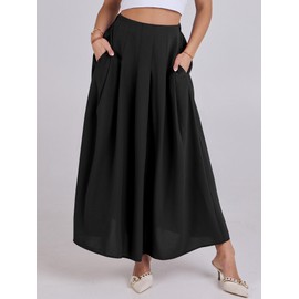 ANRABESS Women A-Line Pleated High Waist Maxi Skirt Full Ankle Length Flowy Swing Elegant Dressy Casual Work Long Skirts Black XX-Large